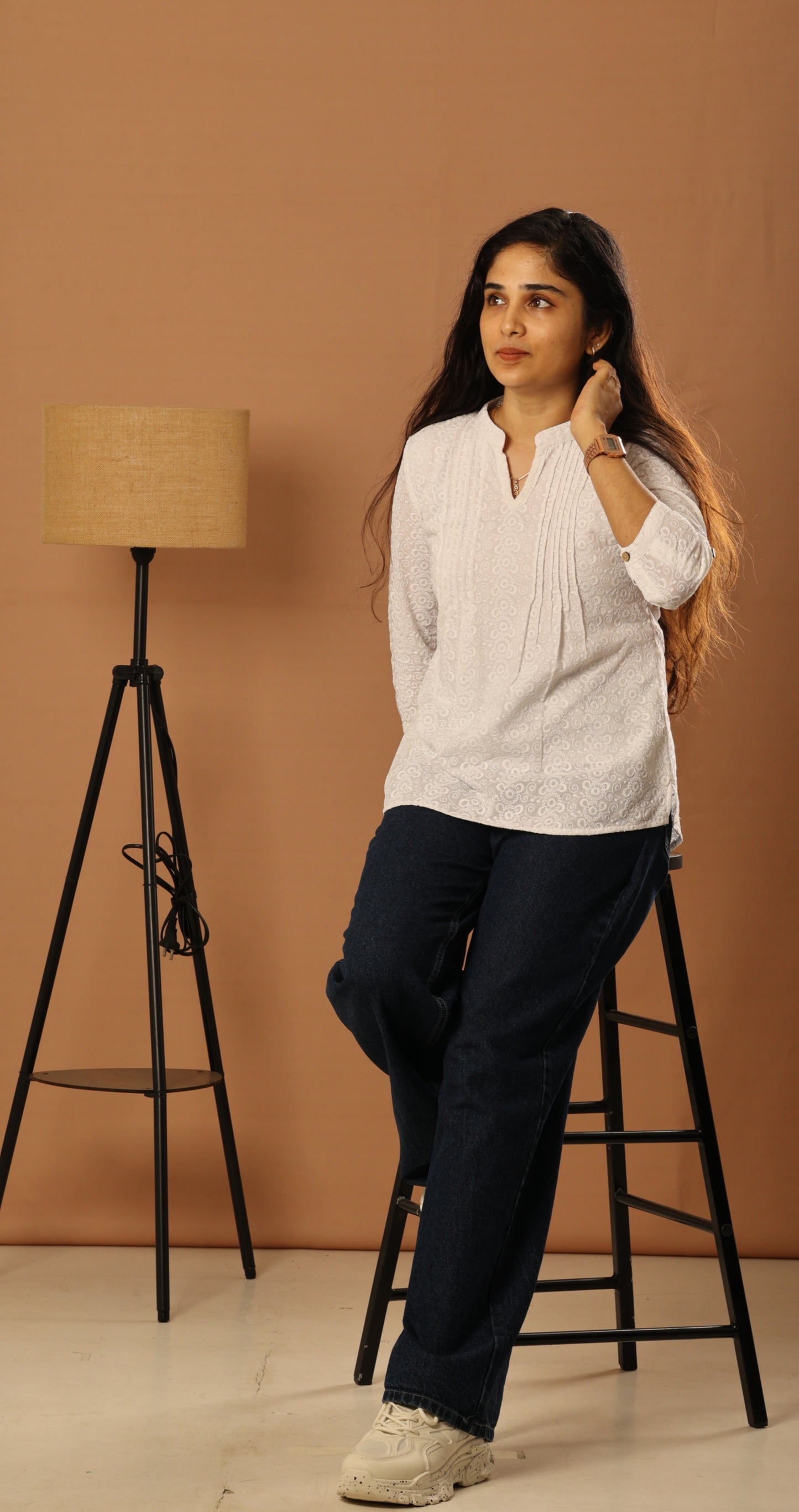 Elegant White Embroidered Tunic Top