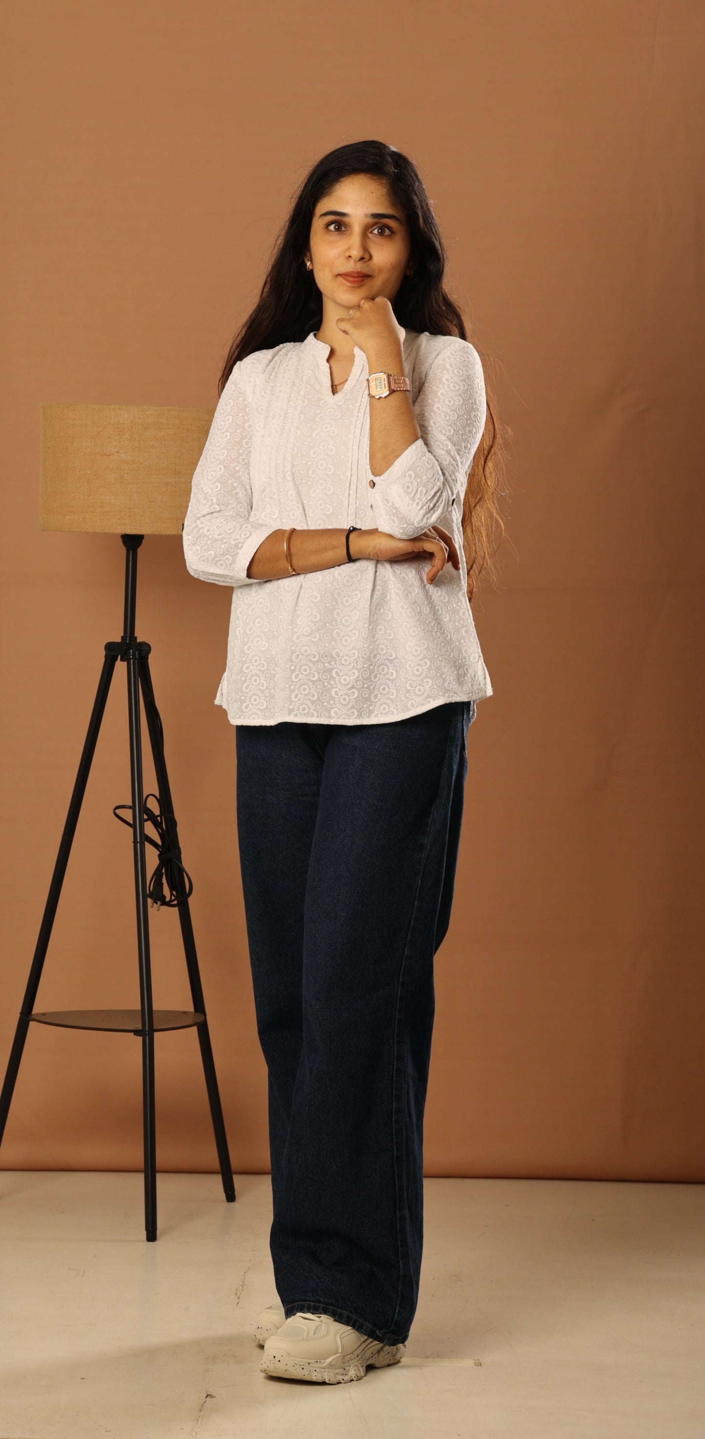 Elegant White Embroidered Tunic Top